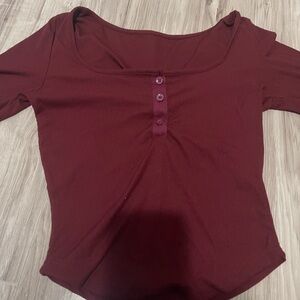 Burgundy long sleeve ribbed top #longsleeve